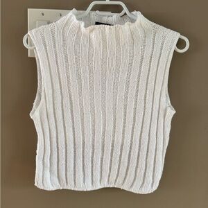 White Ribbed Knit Sleeveless Top crop asymmetric shorter back